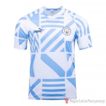 Maglia Pre-partita Manchester City 2022 Blu E Bianco