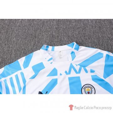 Tuta Da Track Felpa Manchester City 22-23 Bianco E Blu