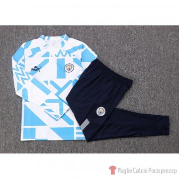 Tuta Da Track Felpa Manchester City 22-23 Bianco E Blu