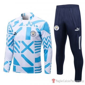 Tuta Da Track Felpa Manchester City 22-23 Bianco E Blu